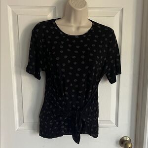 Lucky Brand Black and Gray Dot Short Sleeve Top